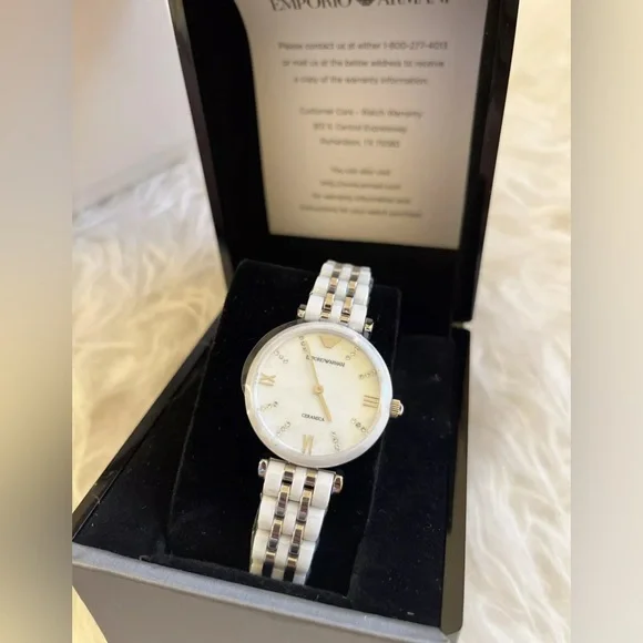Emporio Armani AR1488 White Ceramic Watch with Armani warranty book Emporio Armani Ladies Watch Gianni T-Bar AR1488 | Watches Prime main image 4